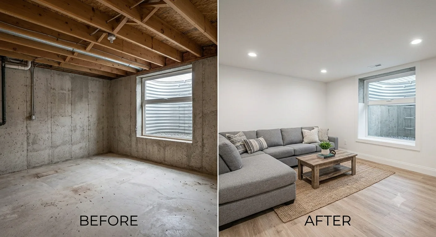 Basement finishing before and after Manchester